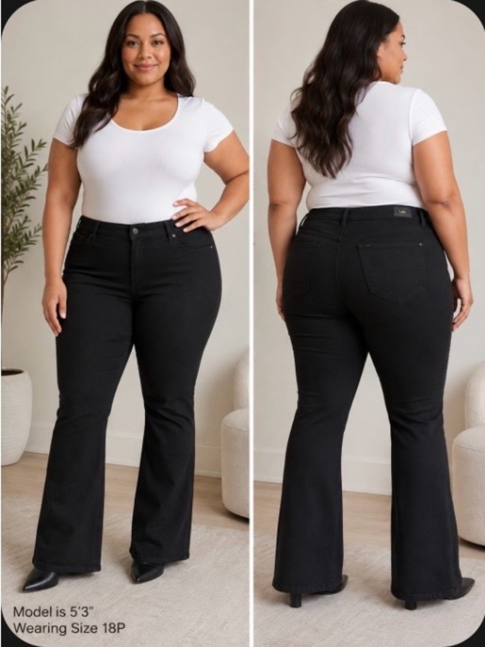 Lee Mid-Rise Bootcut Jeans Black Denim Pants Size 18P